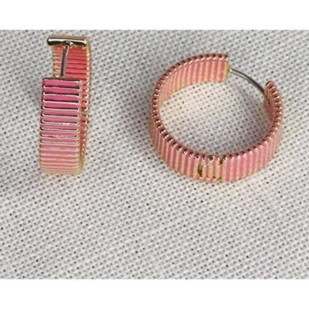 Gorjana Hoop Earrings Catalina Enamel18k Gold Plated Pink Striped - Picture 9 of 15